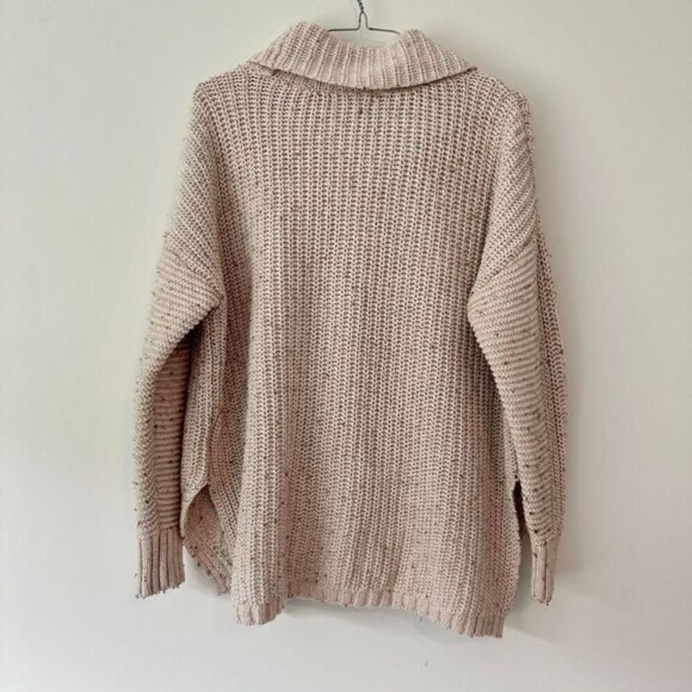 Lands' End Speckled Cable Knit Cowl Neck Chunky Sweater Size S Oatmeal - Picture 5 of 6